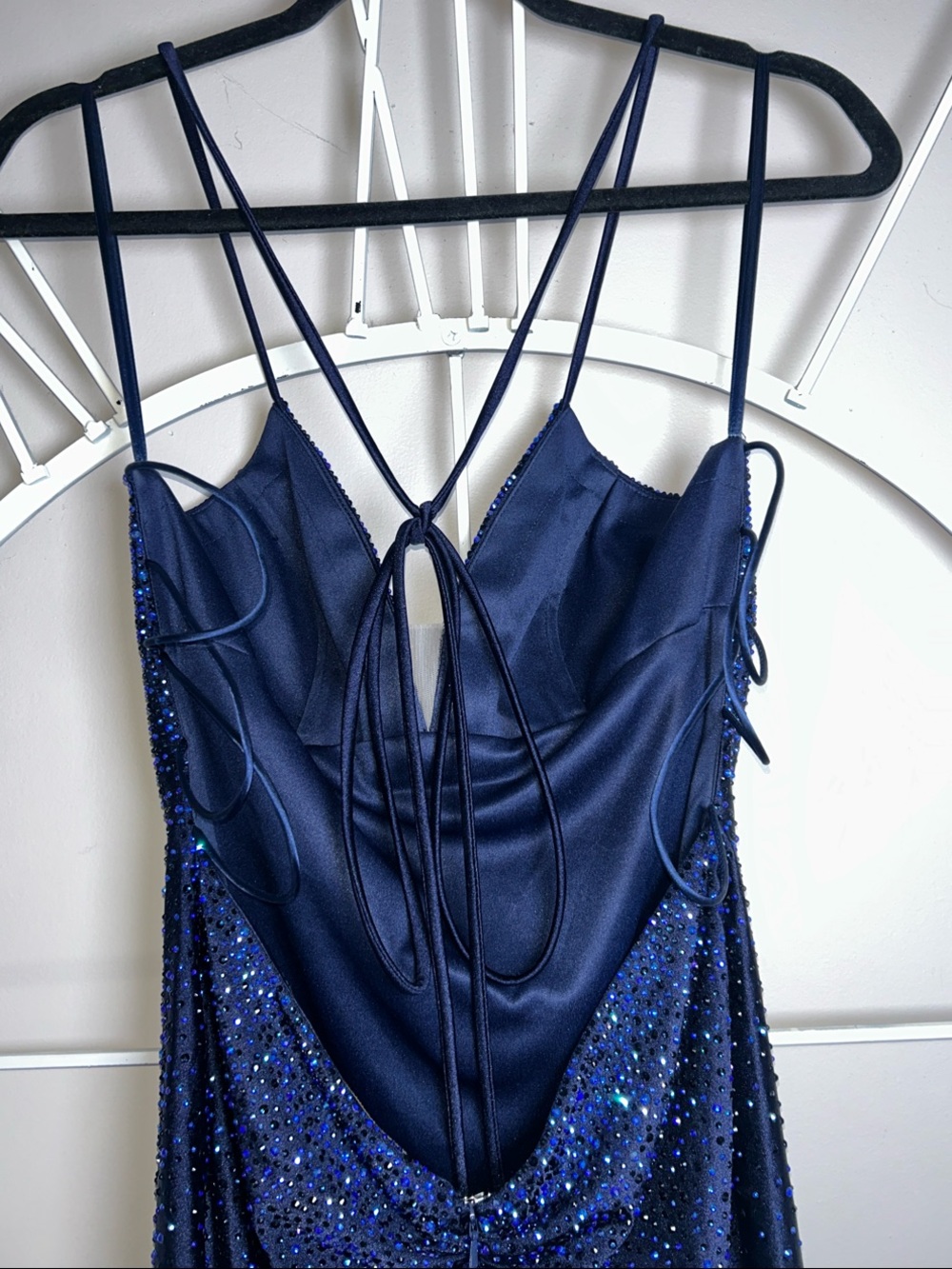 Amelia Couture Sparkly Rhinestone Bodycon Mini Dress (Style 3100S) in Navy - Picture 10 of 16